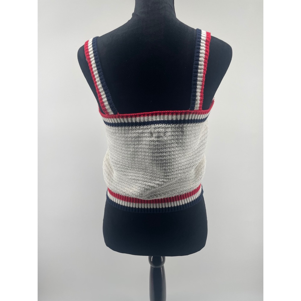 Francesca's Blue Rain Tank Top Womens S White Red Blue Striped Nautical Knit - Picture 5 of 7